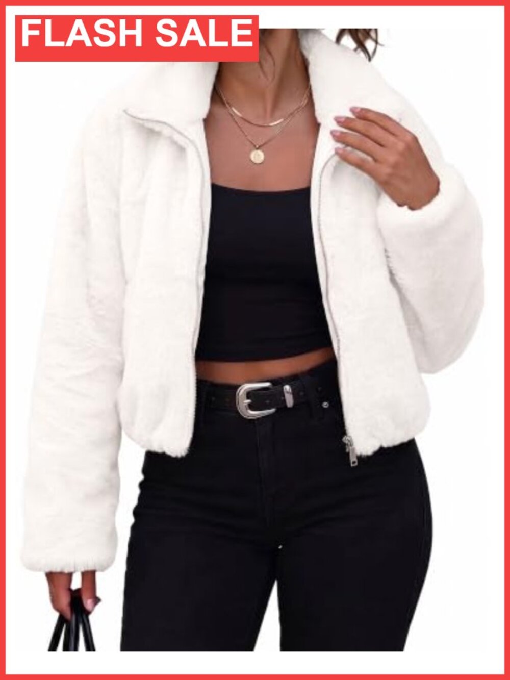 Faux Fur Cropped Jacket Snap Button Lined Winter Coat